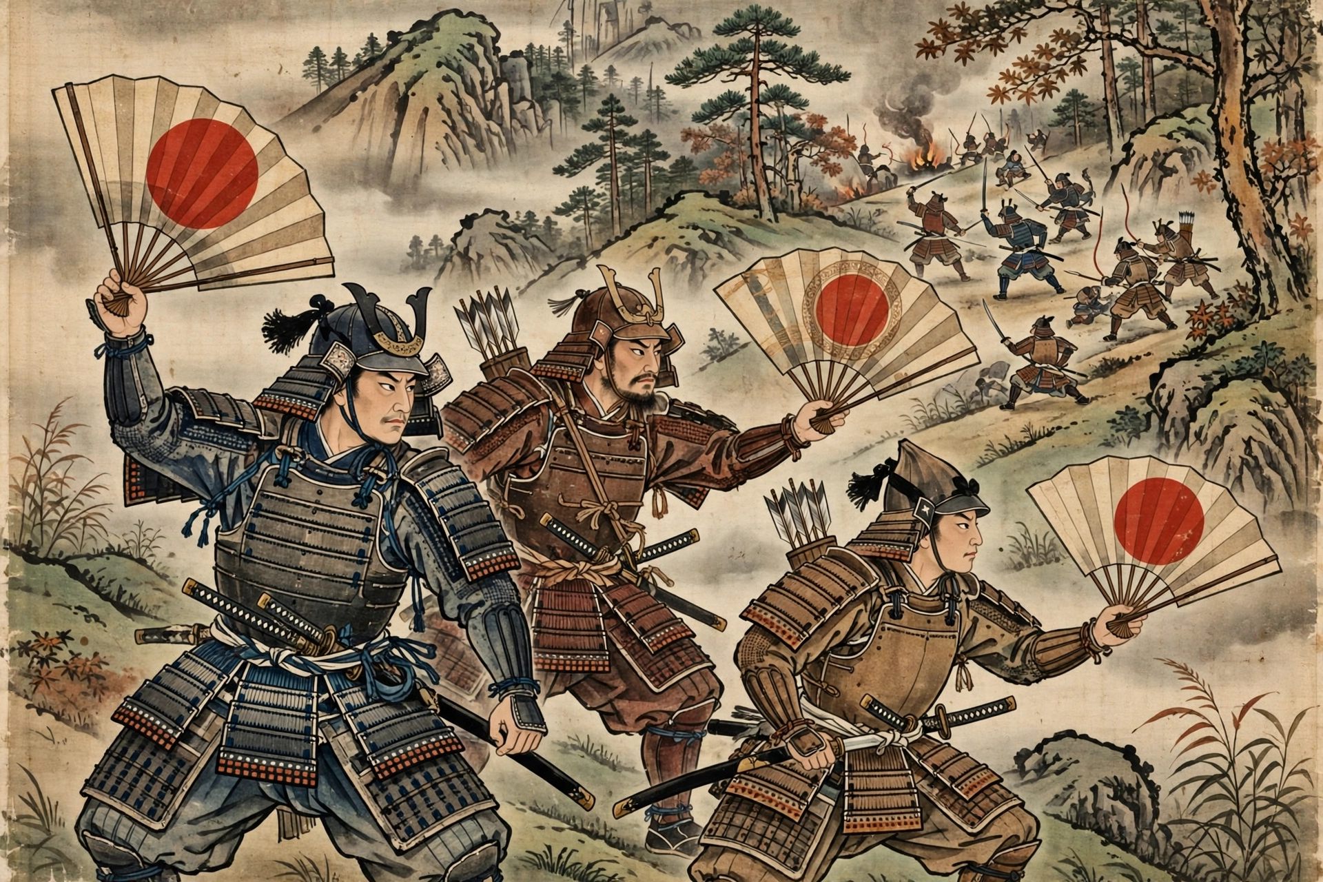 武士の軍扇と日の丸のイメージ