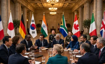 G20外相会合をイメージした国際会議のイラスト