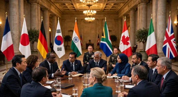 G20外相会合をイメージした国際会議のイラスト