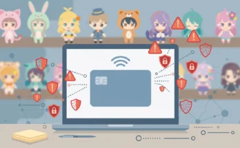 オンラインショップの不正アクセスとクレジットカード情報漏えいを描いたイラスト